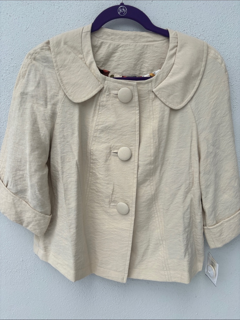 ambition Cream Cropped Jacket with Rounded Collar